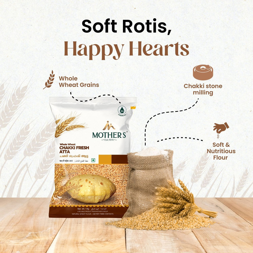 Soft and wholesome rotis prepared with Mother’s Chakki Fresh Atta known for reliable texture and traditional goodness.