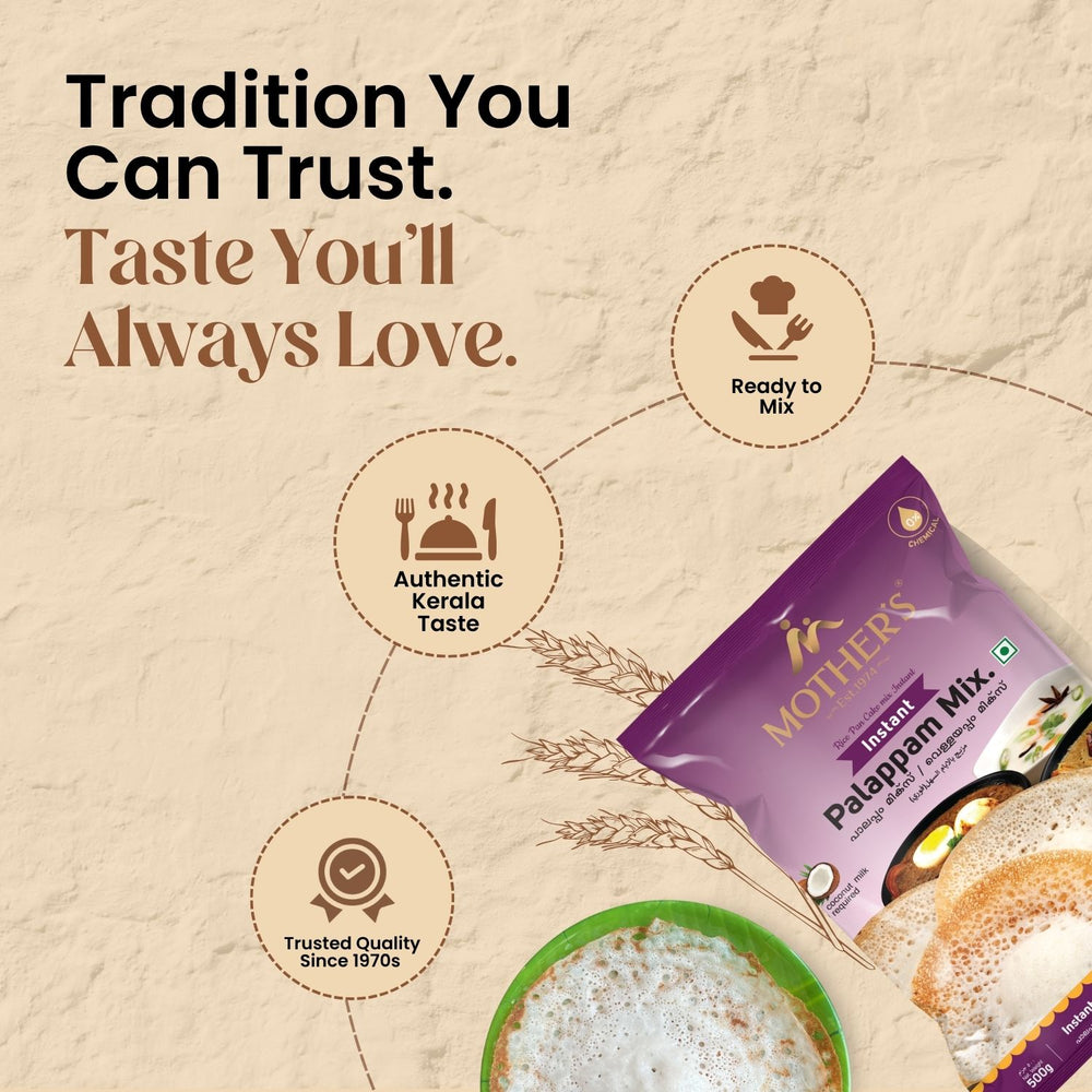 Mother’s Instant Palappam Mix offers authentic Kerala taste, ready-to-mix convenience, and trusted quality since the 1970s.