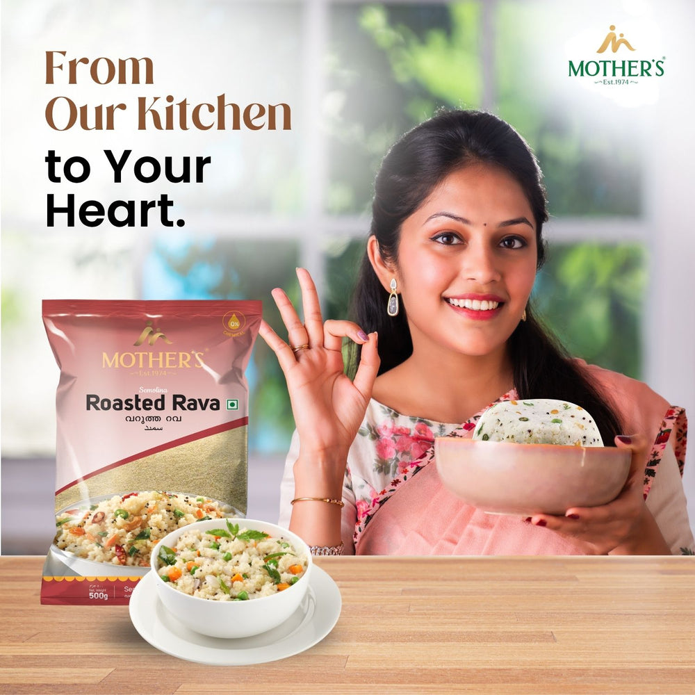 Mother’s Roasted Rava cooks into soft, fluffy upma with a light, nutty aroma and perfect grain separation.