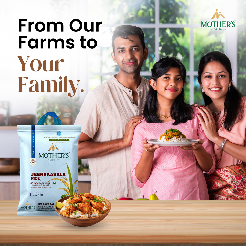 Mother’s Jeerakashala Kaima Rice served as a home-cooked meal, reflecting everyday family dining and familiar flavours.