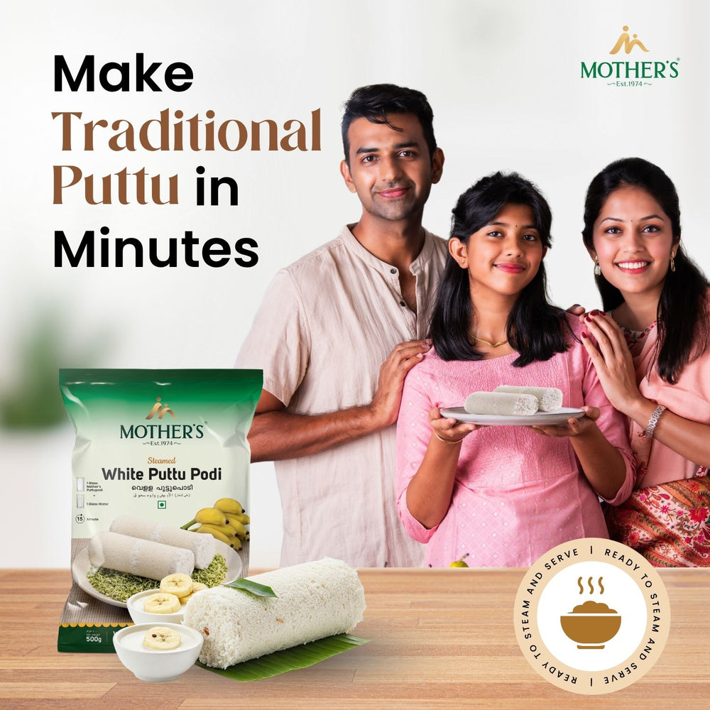 Mother’s White Puttu Podi helps you prepare authentic Kerala puttu quickly without lengthy soaking or grinding, making everyday breakfast easier.