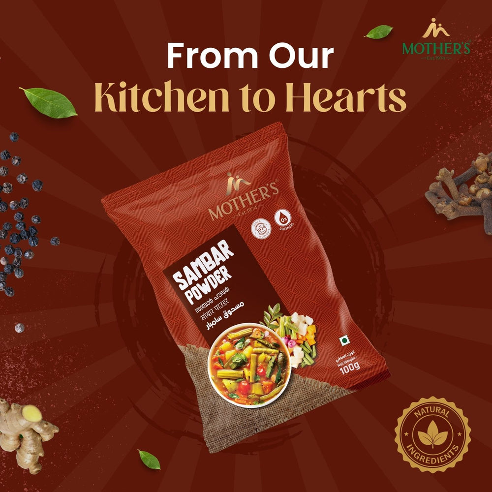 Daily cooking often lacks consistency; Mother’s Sambar Powder offers a dependable home-style sambar taste for routine meals.