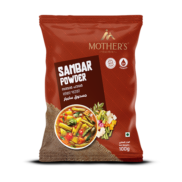 Sambar taste is usually inconsistent when spices are added separately; Mother’s Sambar Powder offers a ready blend that ensures balanced South Indian flavour every time.