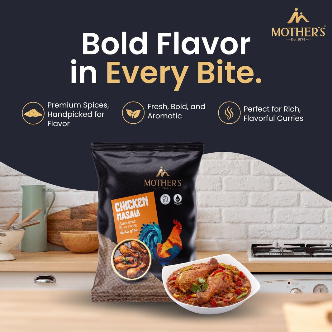 Chicken dishes can turn bland or overpowering; Mother’s Chicken Masala includes premium spices that give bold flavour in every bite.