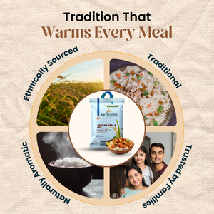 Mother’s Jeerakashala Kaima Rice representing traditional rice cultivation and time-tested preparation methods.