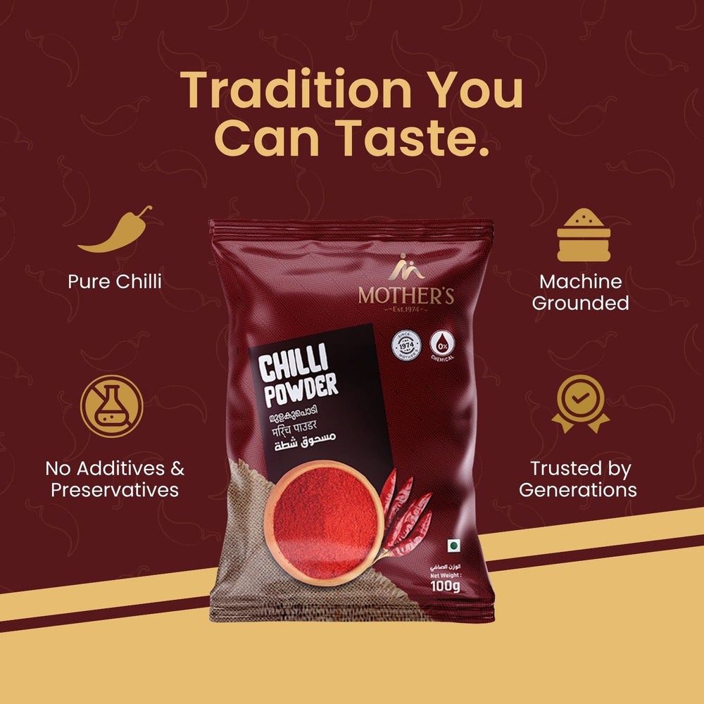 Mother’s Mirch Powder delivers bright natural red color, strong aroma, and balanced fiery taste that enhances traditional recipes.