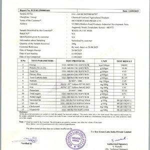 Eco-Green Labs India nutrition analysis of Mother’s White Puttu Podi