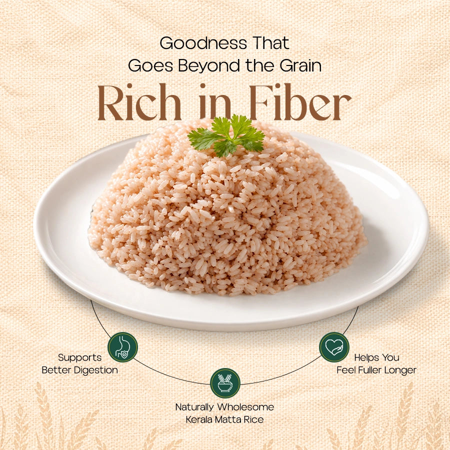 Mother’s Matta Vadi Rice with natural fibre that supports digestion and helps you feel fuller longer.