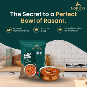 Mother’s Rasam Powder solves uneven rasam flavour by using premium spices in a perfectly roasted aromatic blend that gives rich taste every time.